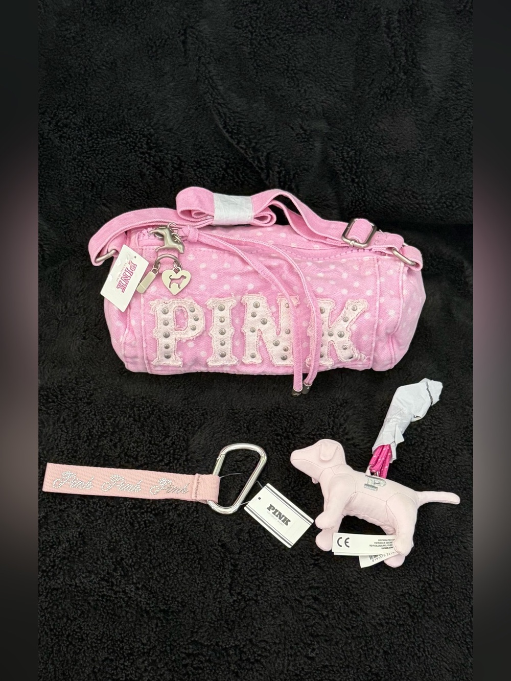 Victoria's Secret PINK Canvas Rolled Duffle Shoulder Bag in pink denim
